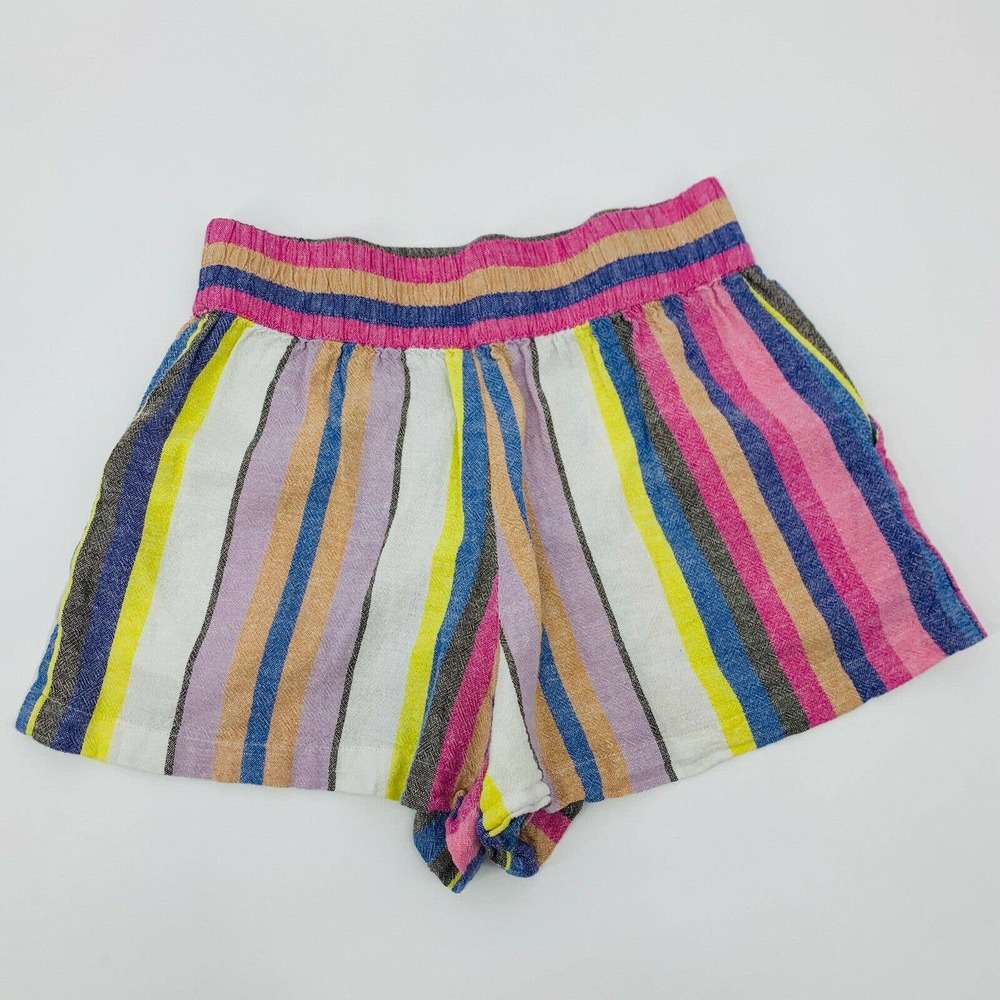 BP. Rainbow Stripe Linen Shorts Elastic Pockets - Picture 6 of 6